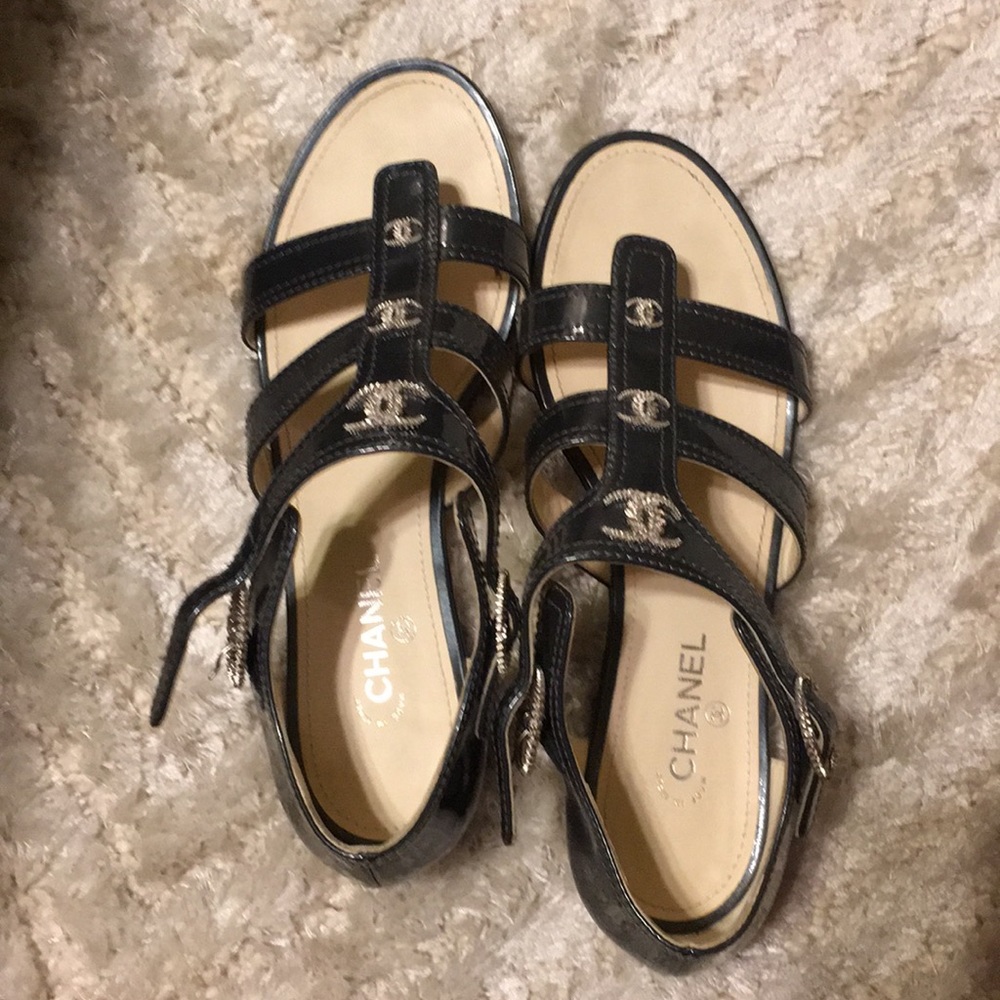 Chanel sandals turquoise blue grey Great condition